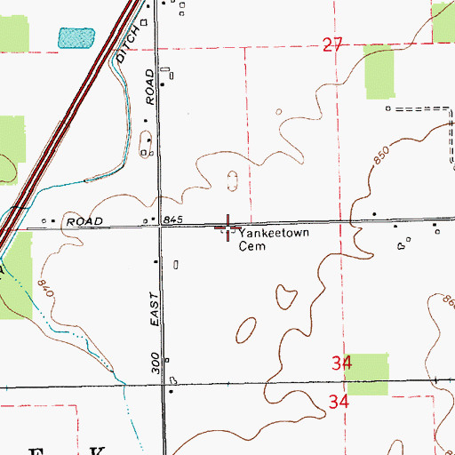 Topographic Map of Yankeetown Cemetery, IN