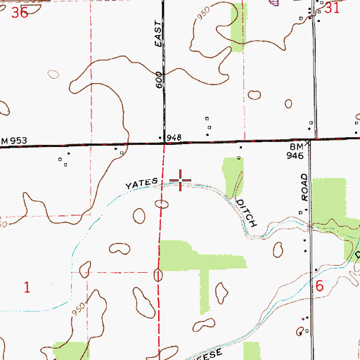 Topographic Map of Yates Ditch, IN