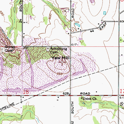 Topographic Map of Yaw Hill, IN