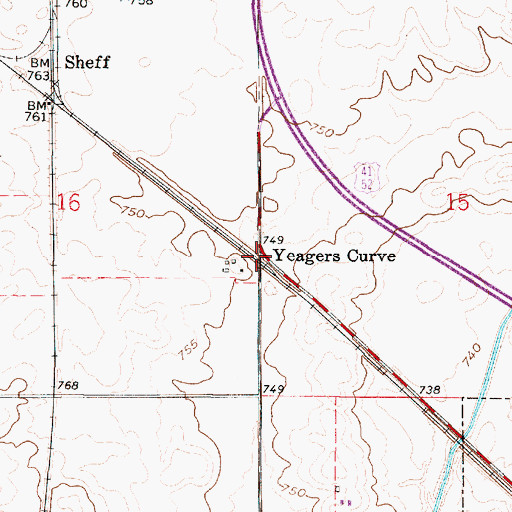 Topographic Map of Yeagers Curve, IN