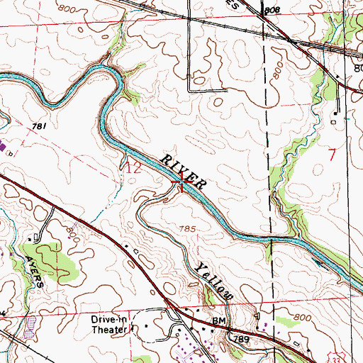 Topographic Map of Yellow Creek, IN