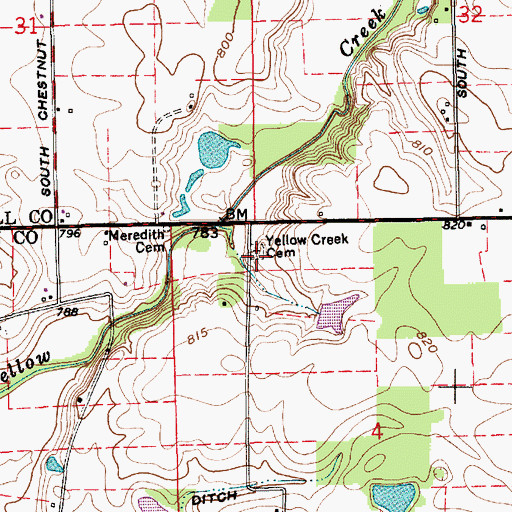 Topographic Map of Yellow Creek Cemetery, IN
