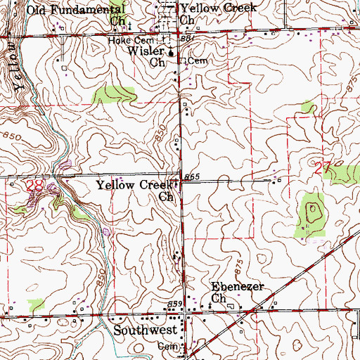 Topographic Map of Yellow Creek Church, IN