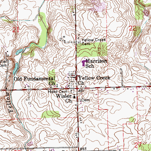 Topographic Map of Yellow Creek Church, IN