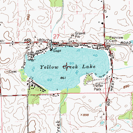 Topographic Map of Yellow Creek Lake, IN