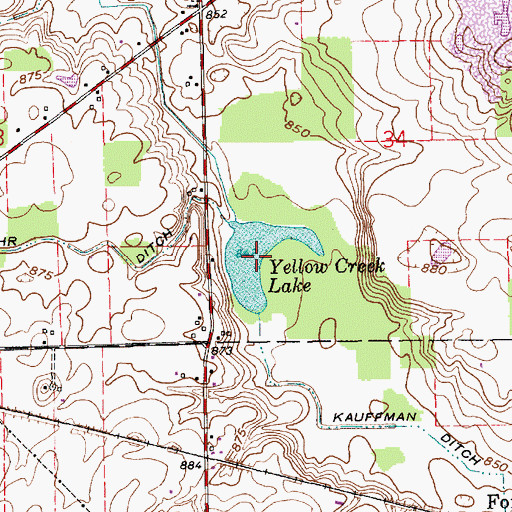 Topographic Map of Yellow Creek Lake, IN