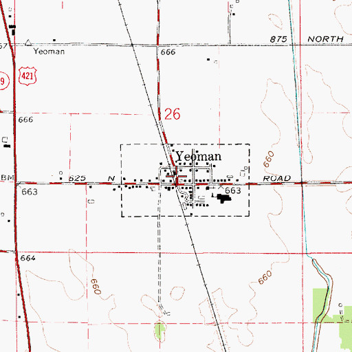 Topographic Map of Yeoman, IN