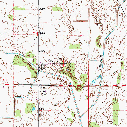 Topographic Map of Yeoman Cemetery, IN