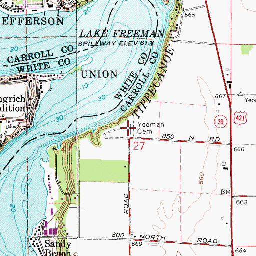 Topographic Map of Yeoman Cemetery, IN