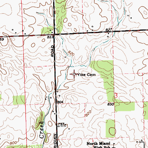 Topographic Map of Yike Cemetery, IN