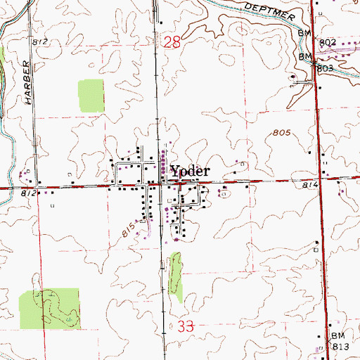Topographic Map of Yoder, IN