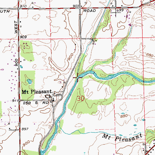 Topographic Map of York Prairie Creek, IN