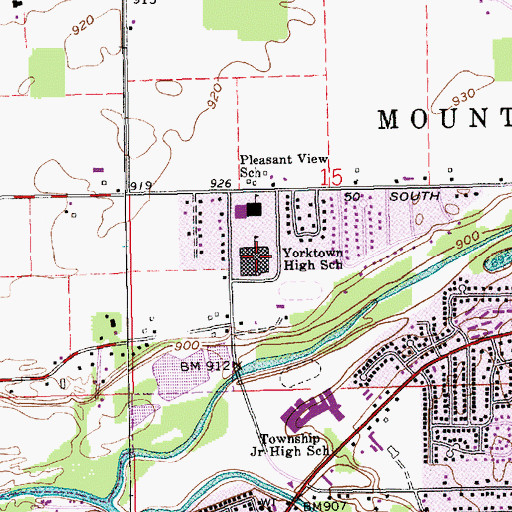 Topographic Map of Yorktown High School, IN