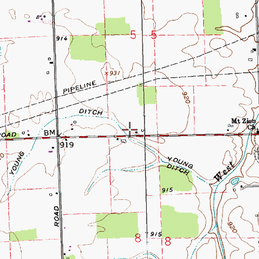 Topographic Map of Young Ditch, IN