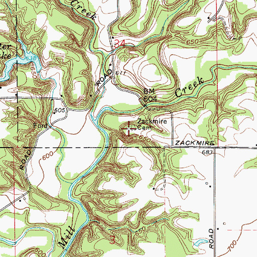 Topographic Map of Zackmire Cemetery, IN