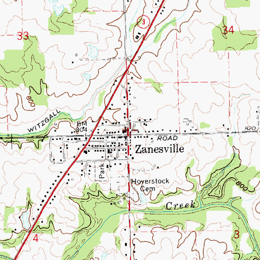 Topographic Map of Zanesville, IN
