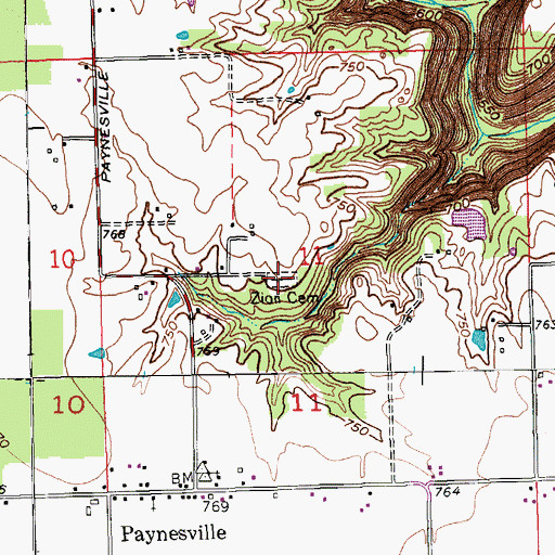 Topographic Map of Zion Cemetery, IN