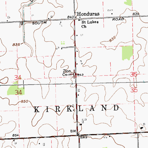 Topographic Map of Zion Cemetery, IN