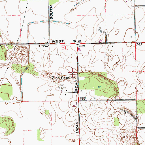Topographic Map of Zion Cemetery, IN