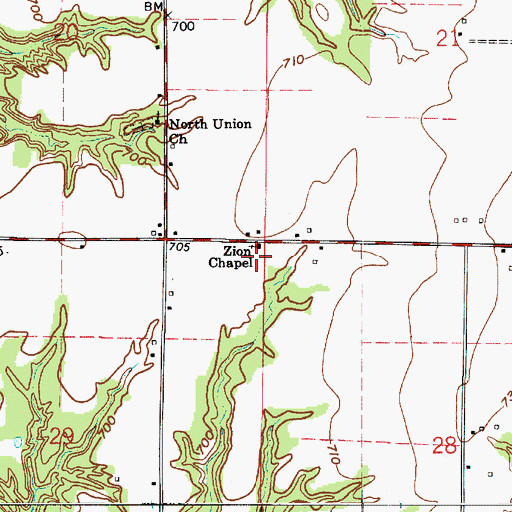 Topographic Map of Zion Chapel, IN