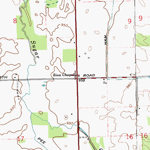 Topographic Map of Zion Chapel, IN