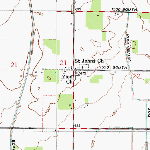 Topographic Map of Zion Church, IN