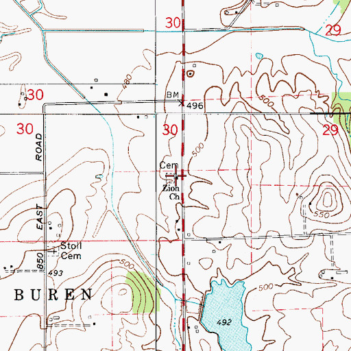 Topographic Map of Zion Church, IN