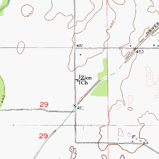 Topographic Map of Zion Church, IN