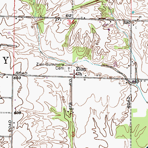 Topographic Map of Zion Church, IN