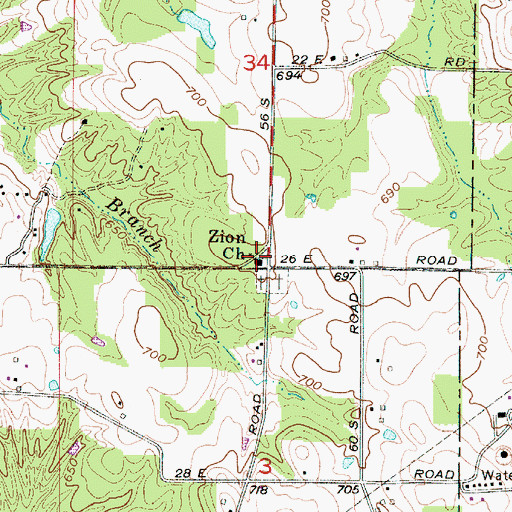 Topographic Map of Zion Church, IN