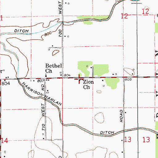 Topographic Map of Zion Church, IN