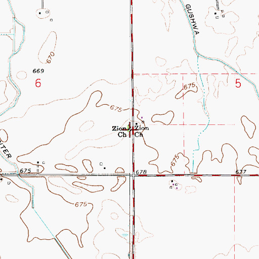 Topographic Map of Zion Church, IN