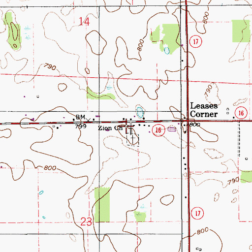 Topographic Map of Zion Church, IN