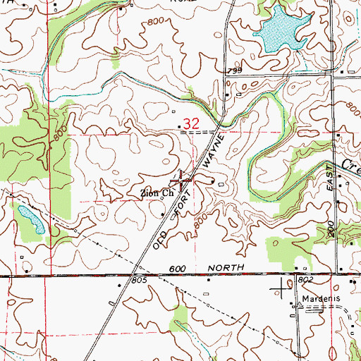 Topographic Map of Zion Church, IN