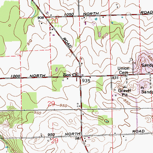 Topographic Map of Zion Church, IN