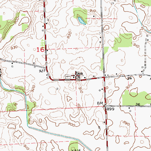 Topographic Map of Zion Church, IN