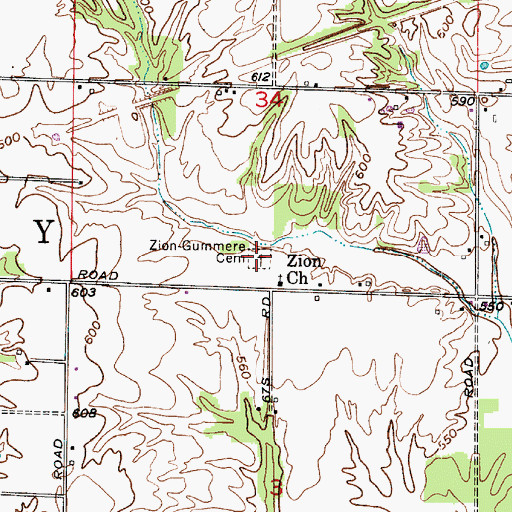 Topographic Map of Zion Gummere Cemetery, IN