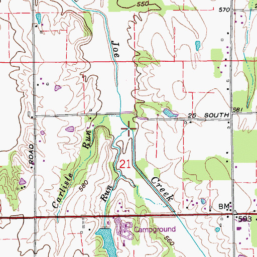 Topographic Map of Zion Run, IN