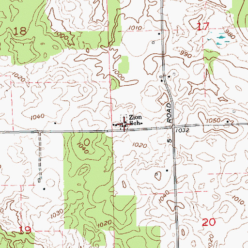 Topographic Map of Zion School, IN