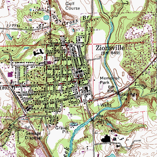 Topographic Map of Zionsville, IN