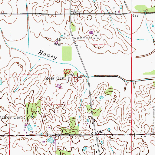 Topographic Map of Zoar Cemetery, IN