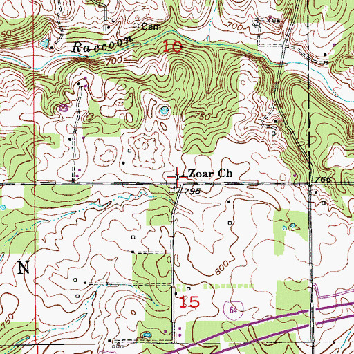 Topographic Map of Zoar Church, IN