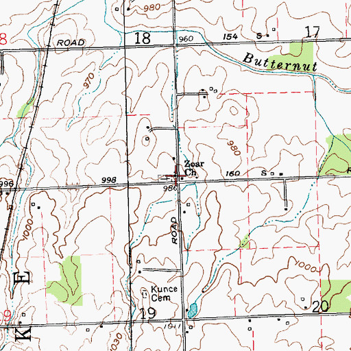 Topographic Map of Zoar Church, IN