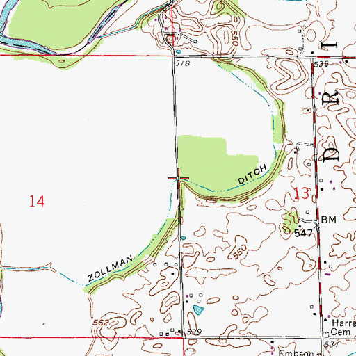 Topographic Map of Zollman Ditch, IN
