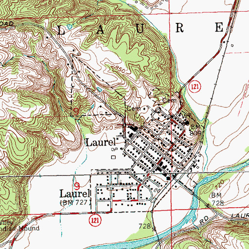 Topographic Map of Laurel Elementary and High School, IN