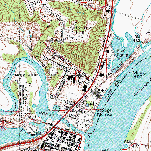 Topographic Map of Aurora Middle School, IN