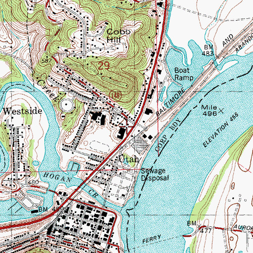 Topographic Map of Aurora Elementary School, IN