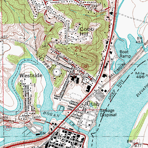Topographic Map of South Dearborn High School, IN