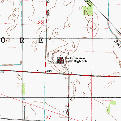 Topographic Map of North Daviess Junior-Senior High School, IN