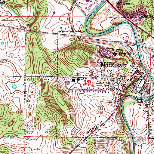 Topographic Map of Milltown School, IN
